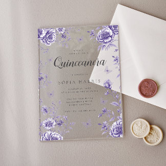 Bezauberte Lila Quinceanera, 15. Geburtstag Acryleinladungen