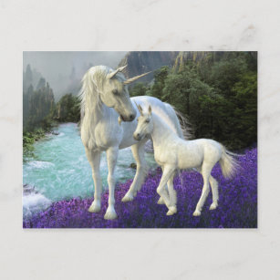Bezauberte Mutter Unicorn und Foal Baby Postkarte