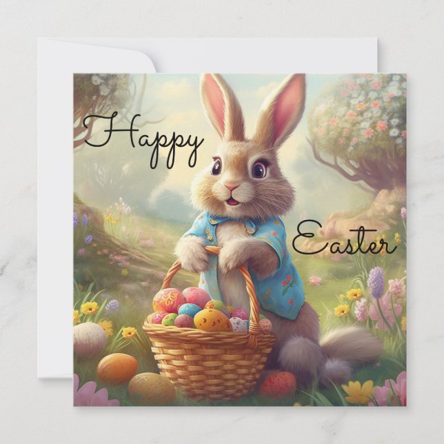 Bezauberte Ostern - Whimsical Bunny Feiertagskarte (Vorderseite)