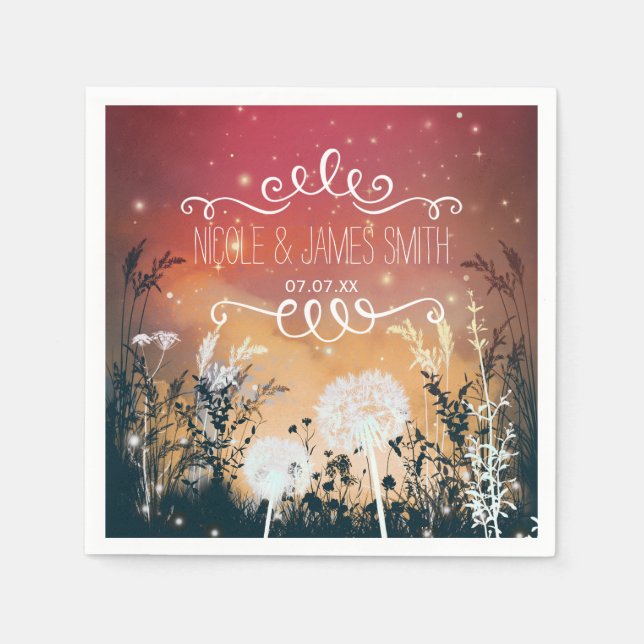 Bezauberte Red Abend Sky Stars & Foliage Wedding Serviette (Vorderseite)