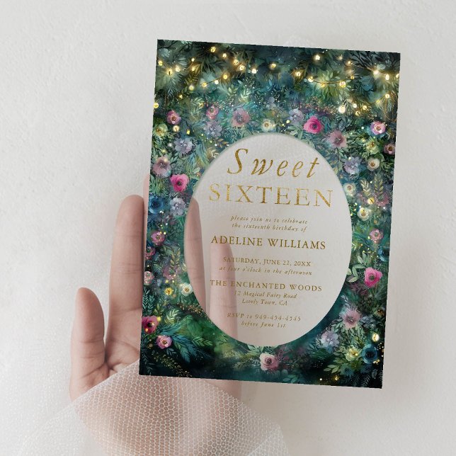 Bezauberte Rose aus dem Wald rahmen Waldland Süß 1 Acryleinladungen (enchanted forest sweet sixteen invitation acrylic transparent frame roses greenery fairy woodland)