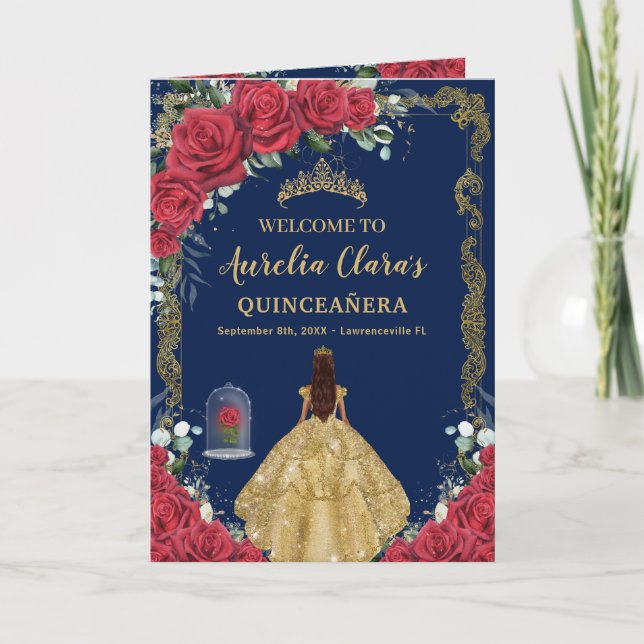 Bezauberte Rose Floral Quinceñera Orden der Verans Programm (Vorderseite)