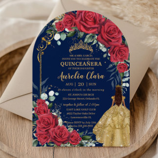 Bezauberte Rote Rosen Blumenmarche Quinceañera Arc Einladung