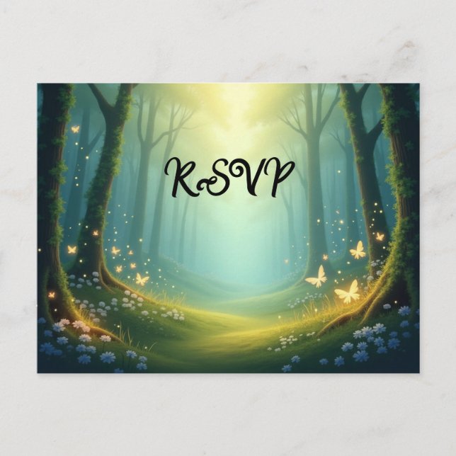 Bezauberte Sonnenlicht-Glimmer-Grove Einladungspostkarte (Vorderseite)