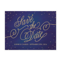 Bezauberte Sterne Blue & Gold Save the Date Postka