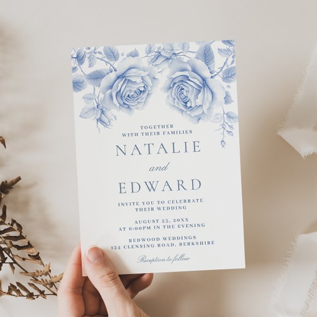 Bezauberte Vintage blaue Rose Hochzeit Einladung (Von Creator hochgeladen)