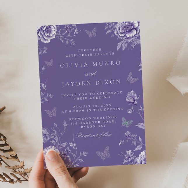 Bezauberte Vintage Lila Butterfly-Hochzeit Einladung (Von Creator hochgeladen)
