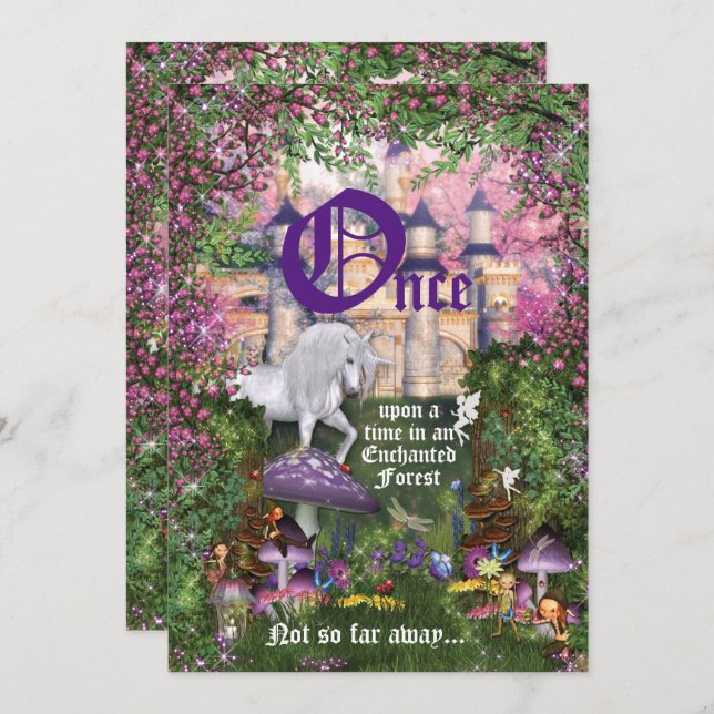 Bezauberte Wald-Einhornwald-Party Einladung (Vorne/Hinten)