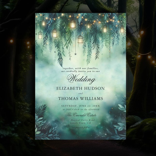 Bezauberte Waldhanging Lanterns Fairy Wedding Einladung (enchanted forest theme wedding invitation hanging vines lanterns magical fairytale bespoke modern )