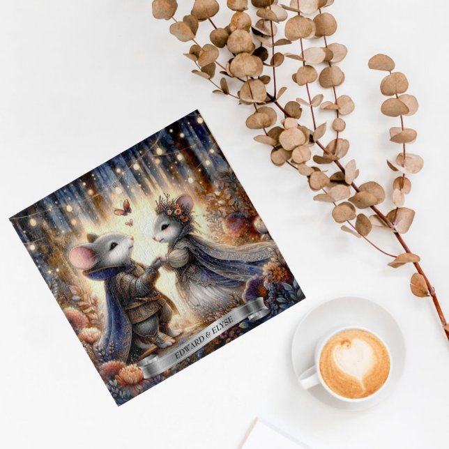 Bezauberte Waldmäuse Hochzeit Niedlich Personalisi Puzzle (Von Creator hochgeladen)