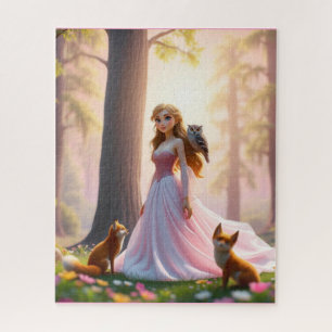Bezauberte Waldprinzessin mit Tiergesellschaften Puzzle