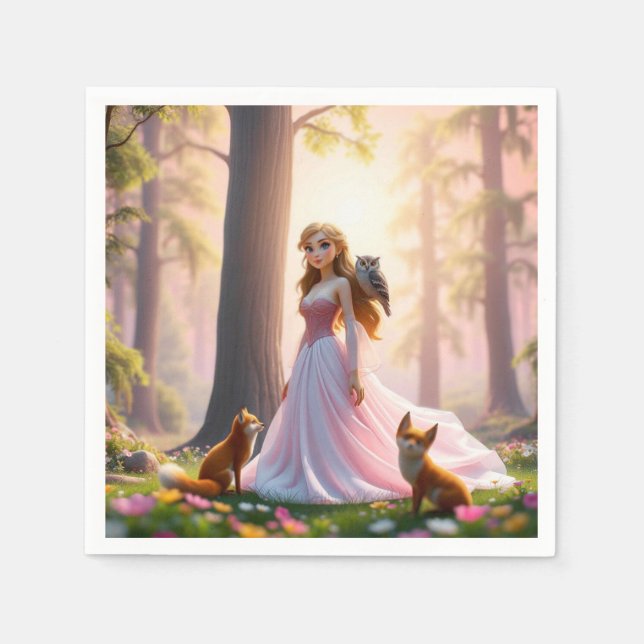 Bezauberte Waldprinzessin mit Tiergesellschaften Serviette (Vorderseite)