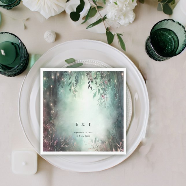Bezauberte Waldreben Goldmedaille magische Hochzei Serviette (enchanted forest wedding napkin modern elegant romantic watercolor gold vines emerald mauve)