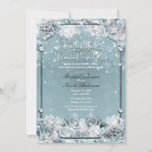 Bezauberte Winter-Rose Silver White Brautparty Einladung