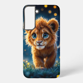 Bezauberter, blau-mit Augen Löwenwürfel in glühend Samsung Galaxy Hülle