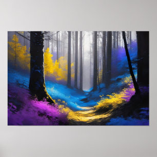 Bezauberter Blaugelber und Lila Dunkler Wald Poster