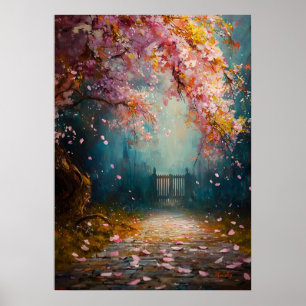 Bezauberter Blossom-Pfad - Mystische Blumenlandsch Poster