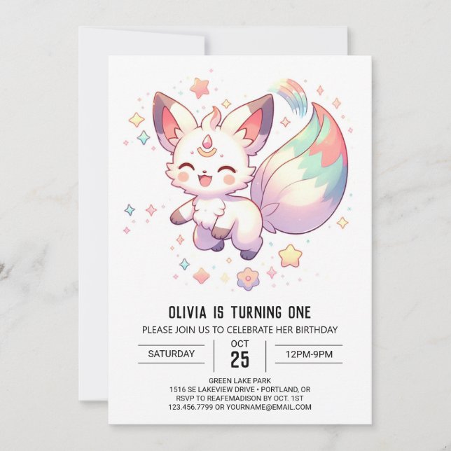 Bezauberter Fuchs 1. Geburtstag Einladung (Vorderseite)