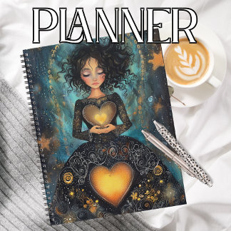 Bezauberter Glow Black and Gold Heart Planner Planer