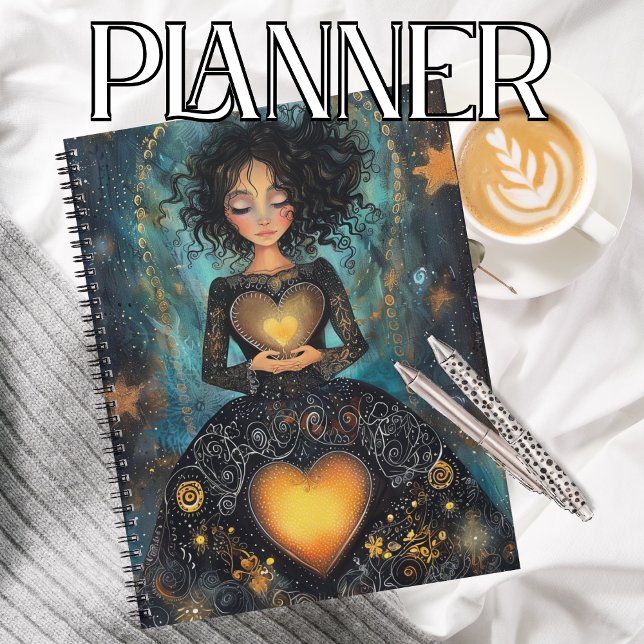 Bezauberter Glow Black and Gold Heart Planner Planer (Von Creator hochgeladen)