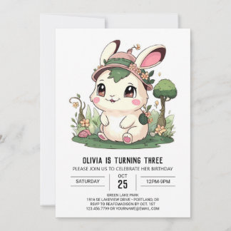 Bezauberter Hübscher Bunny Digital Geburtstag Einladung