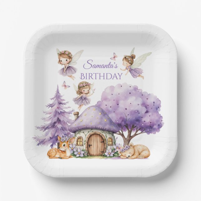 Bezauberter Lila Wald der Fee zum Geburtstag Pappteller (Vorderseite)