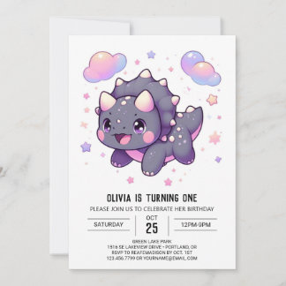 Bezauberter moderner Dinosaurier 1. Geburtstag Einladung