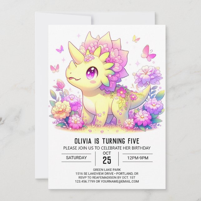 Bezauberter moderner Dinosaurier Digital Geburtsta Einladung (Vorderseite)