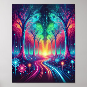 Bezauberter Neonwald: Lebhafte leuchtende Bäume Poster
