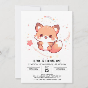 Bezauberter Pastel Fox 1. Geburtstag Einladung