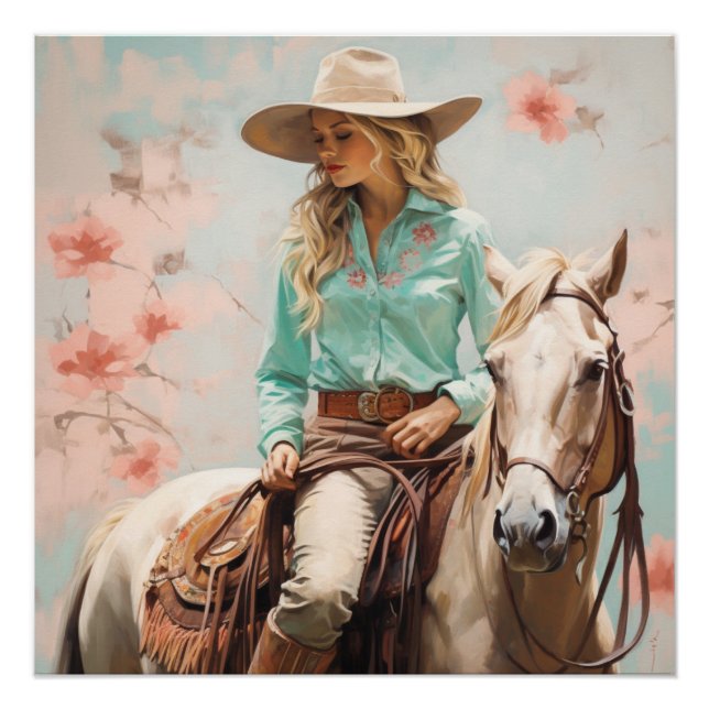 Bezauberter Reiter: Cowgirl Wall Art Poster (Vorderseite)