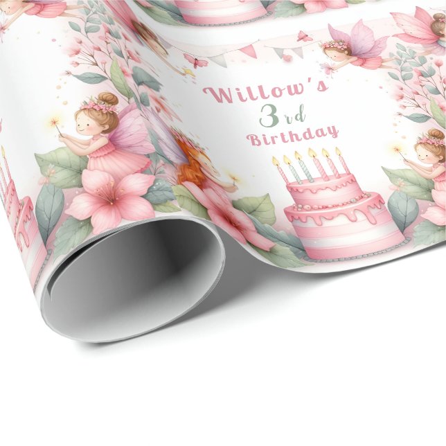 Bezauberter Rosa Feengarten - Geburtstag Geschenkpapier (Rolleneckpunkt)