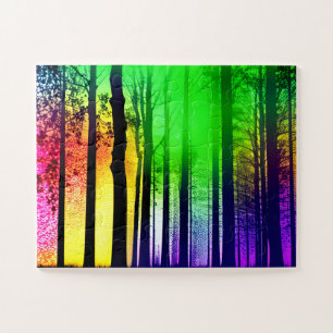 Bezauberter Schwarzwald unter Regenbogenfarben Puzzle