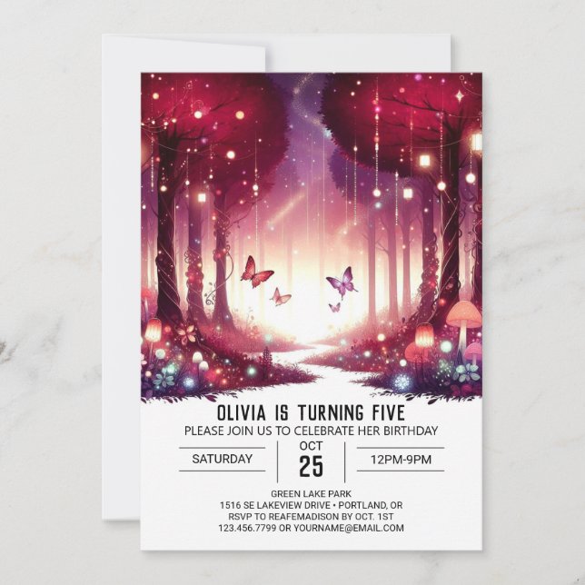 Bezauberter Sweet Woodland Digital Geburtstag Einladung (Vorderseite)