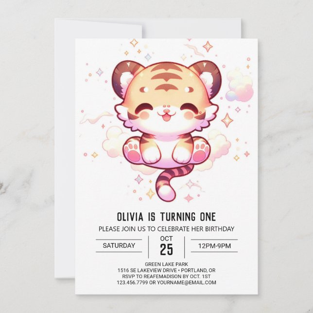 Bezauberter Tiger 1. Geburtstag Einladung (Vorderseite)