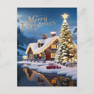 Bezauberter Urlaub: Haus & Weihnachtsbaum Postkarte