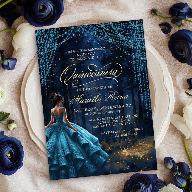 Bezauberter Wald Aquamarin Quinceañera Einladung (Von Creator hochgeladen)