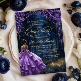 Bezauberter Wald Lila Lavendel Quinceañera Einladung