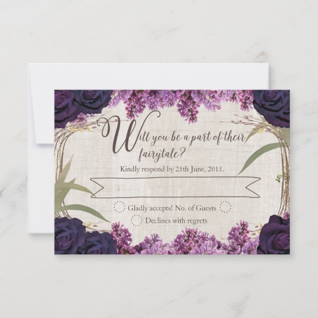 Bezauberter Wald Lila Märchenhochzeit RSVP (Vorderseite)