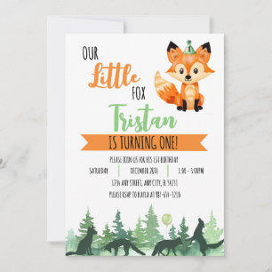 Bezauberter Wald: Little Fox zum Geburtstag Einladung