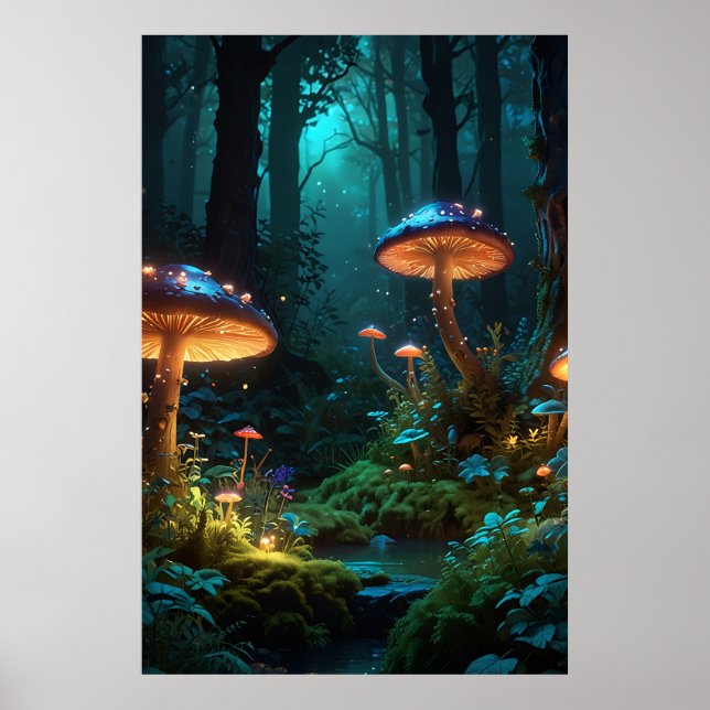 Bezauberter Wald mit Fantasiewesen und Glowin Poster (Vorne)