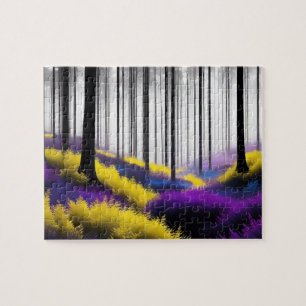 Bezauberter Wald mit Lila und gelbem Design Puzzle