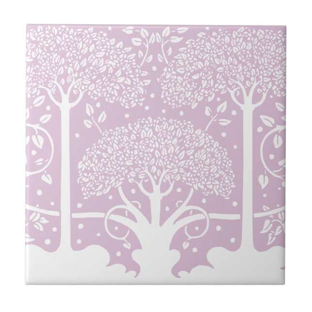 Bezauberter Wald Rosa Märchenbäume Fliese (Vorderseite)