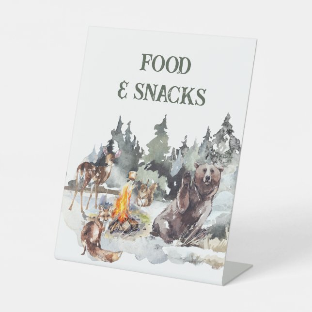 Bezauberter Wald Rustikaler Wald Junge 1. Geburtst Sockelschild (Vorderseite)