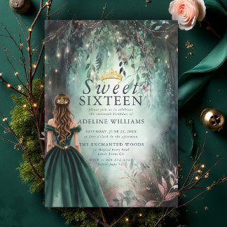 Bezauberter Wald Tiara Gold Smarald Mauve Sweet 16 Einladung