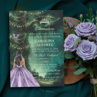 Bezauberter Waldbaum Grüner Lavendel Quinceanera Einladung