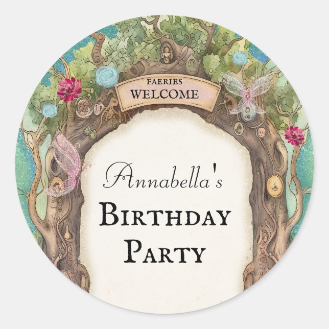 Bezauberter Waldgarten auf grünem Glitzer Runder Aufkleber (Vorderseite)