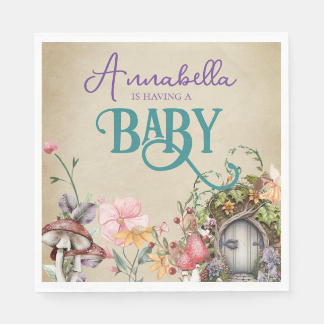 Bezauberter Waldgarten auf verblassenem Pergament Serviette (Vorderseite)