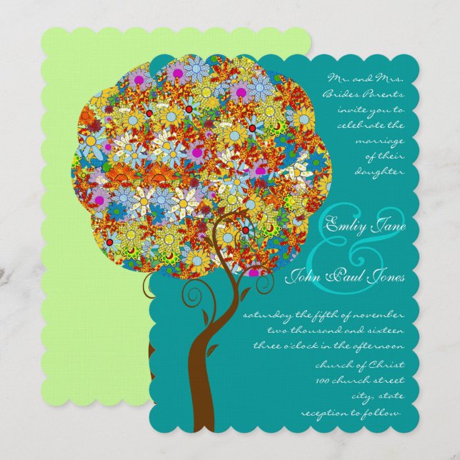 Bezauberter Waldpatchwork Blumenmauerbaum Einladung (Vorne/Hinten)