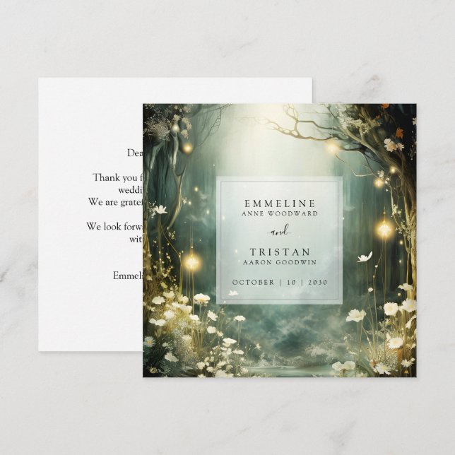 Bezauberter Waldweg von Blume Grüne Hochzeit Dankeskarte (Vorne/Hinten)